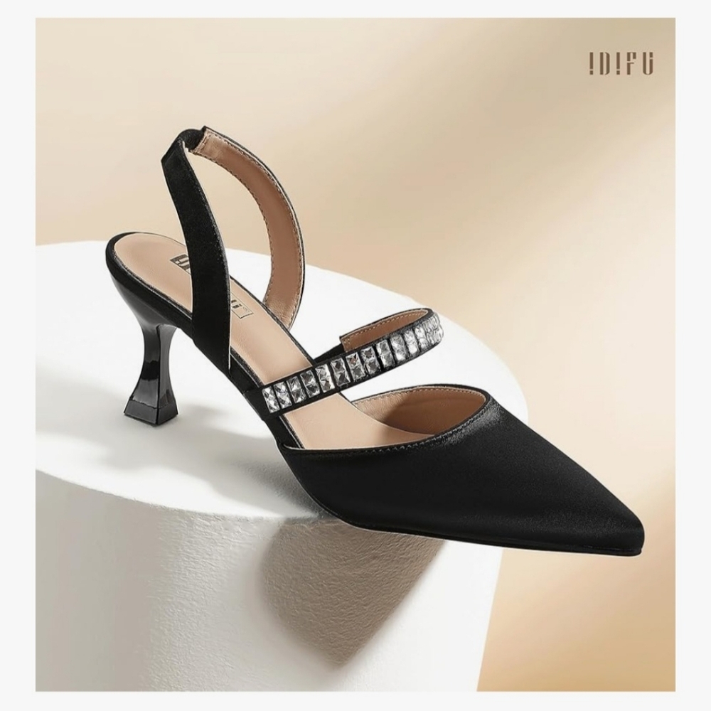 Elegant Black Women's Heels with Rhinestone Strap
